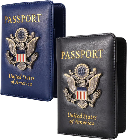 Passport Holder and Card Slot Combo RFID Blocking Leather Family Travel Passport Wallet Travel Accessories for Men Women US Passport Cover Protector (Travel black)