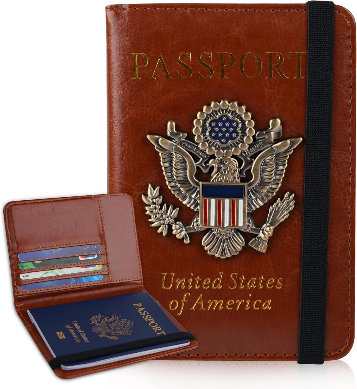 Passport Holder and Card Slot Combo RFID Blocking Leather Family Travel Passport Wallet Travel Accessories for Men Women US Passport Cover Protector (Travel black)