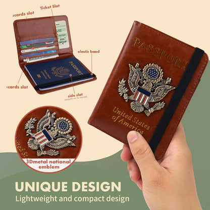 Passport Holder and Card Slot Combo RFID Blocking Leather Family Travel Passport Wallet Travel Accessories for Men Women US Passport Cover Protector (Travel black)
