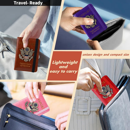 Passport Holder and Card Slot Combo RFID Blocking Leather Family Travel Passport Wallet Travel Accessories for Men Women US Passport Cover Protector (Travel black)