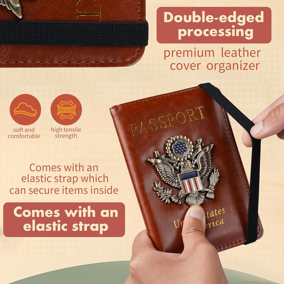 Passport Holder and Card Slot Combo RFID Blocking Leather Family Travel Passport Wallet Travel Accessories for Men Women US Passport Cover Protector (Travel black)