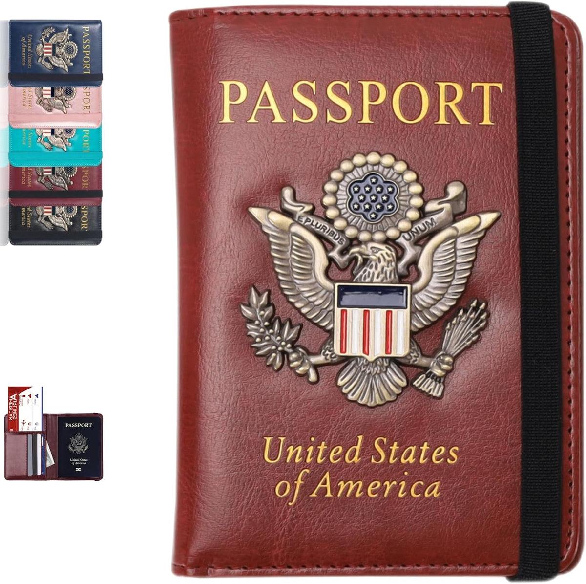 Passport Holder and Card Slot Combo RFID Blocking Leather Family Travel Passport Wallet Travel Accessories for Men Women US Passport Cover Protector (Travel black)