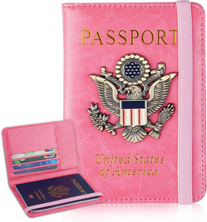 Passport Holder and Card Slot Combo RFID Blocking Leather Family Travel Passport Wallet Travel Accessories for Men Women US Passport Cover Protector (Travel black)