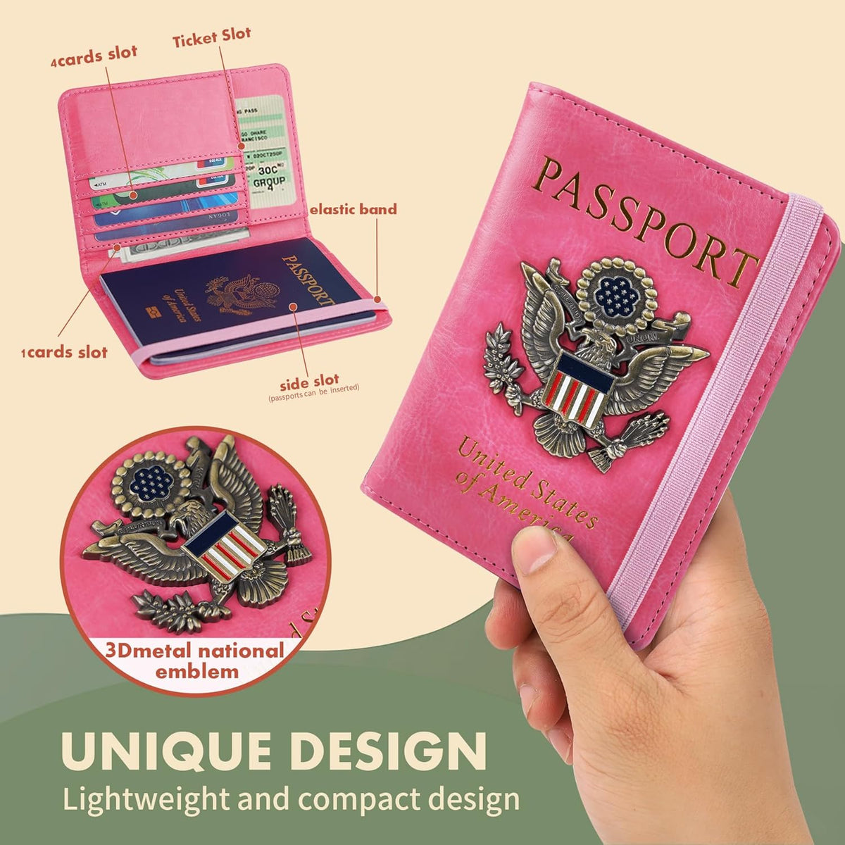 Passport Holder and Card Slot Combo RFID Blocking Leather Family Travel Passport Wallet Travel Accessories for Men Women US Passport Cover Protector (Travel black)