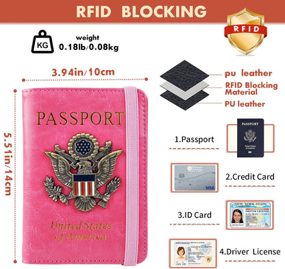 Passport Holder and Card Slot Combo RFID Blocking Leather Family Travel Passport Wallet Travel Accessories for Men Women US Passport Cover Protector (Travel black)