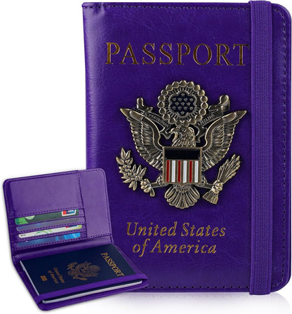 Passport Holder and Card Slot Combo RFID Blocking Leather Family Travel Passport Wallet Travel Accessories for Men Women US Passport Cover Protector (Travel black)