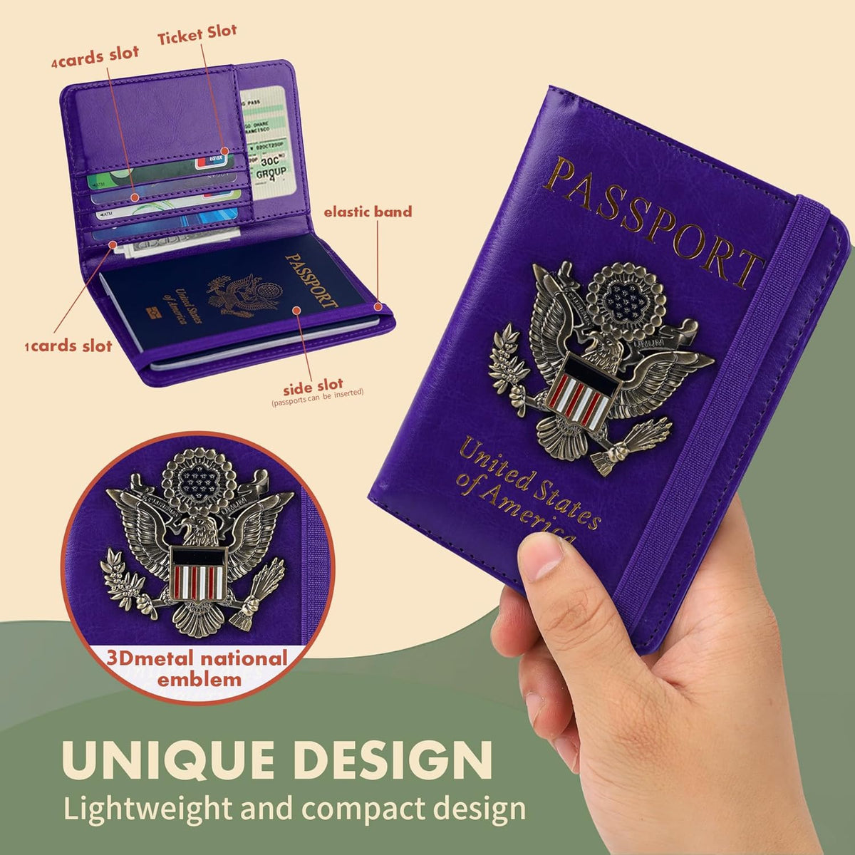 Passport Holder and Card Slot Combo RFID Blocking Leather Family Travel Passport Wallet Travel Accessories for Men Women US Passport Cover Protector (Travel black)