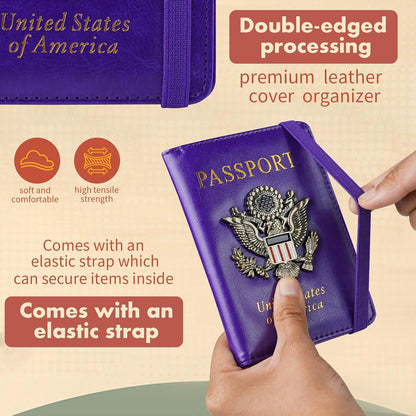 Passport Holder and Card Slot Combo RFID Blocking Leather Family Travel Passport Wallet Travel Accessories for Men Women US Passport Cover Protector (Travel black)