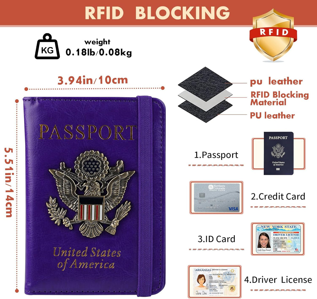 Passport Holder and Card Slot Combo RFID Blocking Leather Family Travel Passport Wallet Travel Accessories for Men Women US Passport Cover Protector (Travel black)