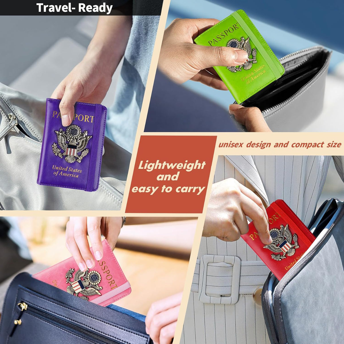Passport Holder and Card Slot Combo RFID Blocking Leather Family Travel Passport Wallet Travel Accessories for Men Women US Passport Cover Protector (Travel black)