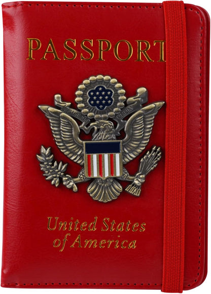 Passport Holder and Card Slot Combo RFID Blocking Leather Family Travel Passport Wallet Travel Accessories for Men Women US Passport Cover Protector (Travel black)