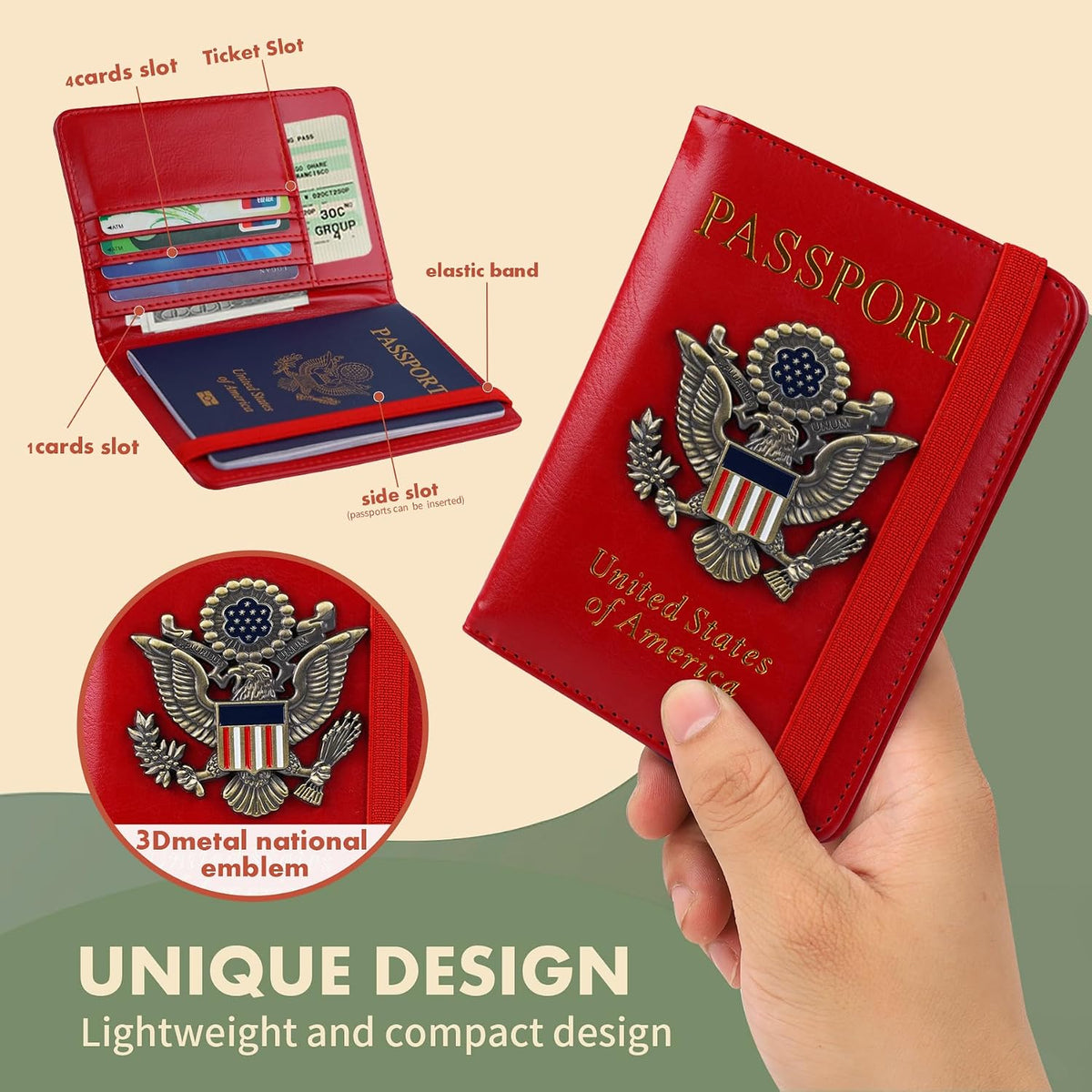 Passport Holder and Card Slot Combo RFID Blocking Leather Family Travel Passport Wallet Travel Accessories for Men Women US Passport Cover Protector (Travel black)