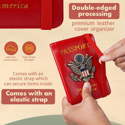 Passport Holder and Card Slot Combo RFID Blocking Leather Family Travel Passport Wallet Travel Accessories for Men Women US Passport Cover Protector (Travel black)