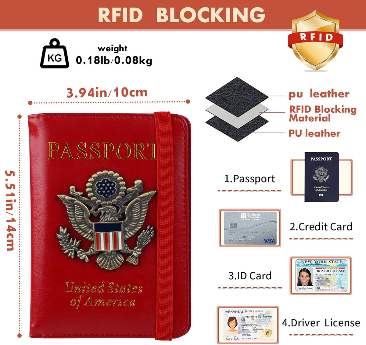 Passport Holder and Card Slot Combo RFID Blocking Leather Family Travel Passport Wallet Travel Accessories for Men Women US Passport Cover Protector (Travel black)