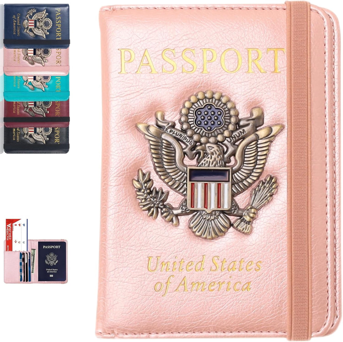 Passport Holder and Card Slot Combo RFID Blocking Leather Family Travel Passport Wallet Travel Accessories for Men Women US Passport Cover Protector (Travel black)