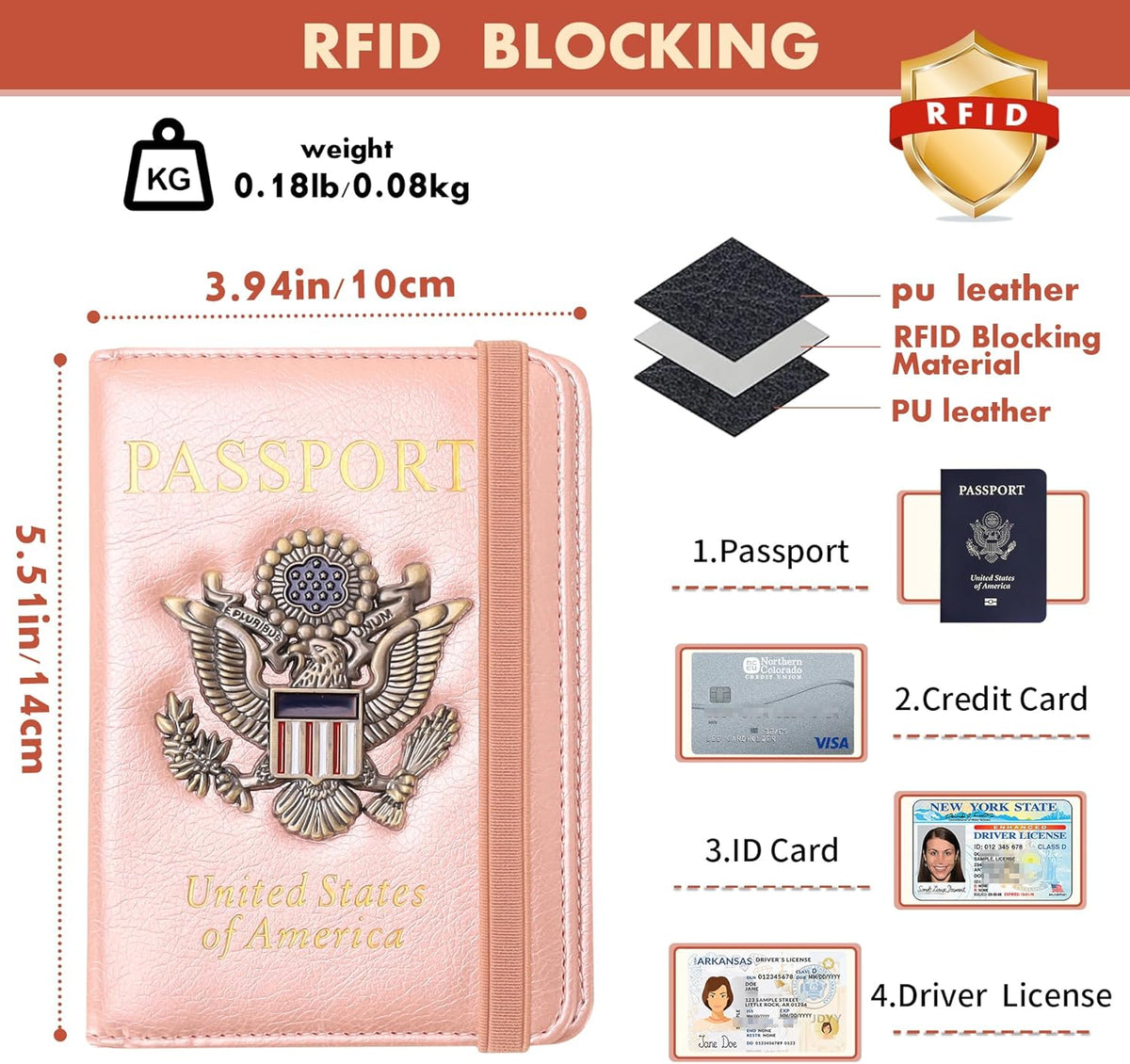 Passport Holder and Card Slot Combo RFID Blocking Leather Family Travel Passport Wallet Travel Accessories for Men Women US Passport Cover Protector (Travel black)