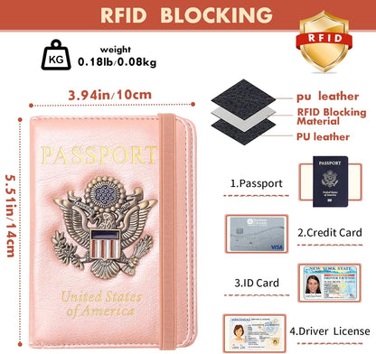 Passport Holder and Card Slot Combo RFID Blocking Leather Family Travel Passport Wallet Travel Accessories for Men Women US Passport Cover Protector (Travel black)