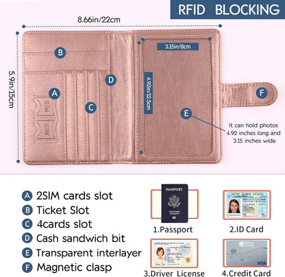 Passport Holder and Card Slot Combo RFID Blocking Leather Family Travel Passport Wallet Travel Accessories for Men Women US Passport Cover Protector (Travel black)