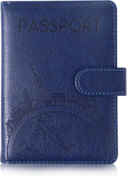 Passport Holder and Card Slot Combo RFID Blocking Leather Family Travel Passport Wallet Travel Accessories for Men Women US Passport Cover Protector (Travel black)