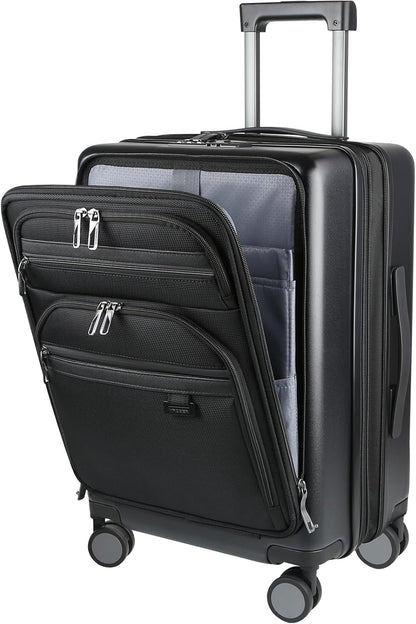 Hardside Expandable Carry On Luggage 22x14x9 Airline Approved With Front Business Pockets, 20 Inch Suitcases with Wheels, Carry on Suitcase with TSA Lock & USB Port, Black