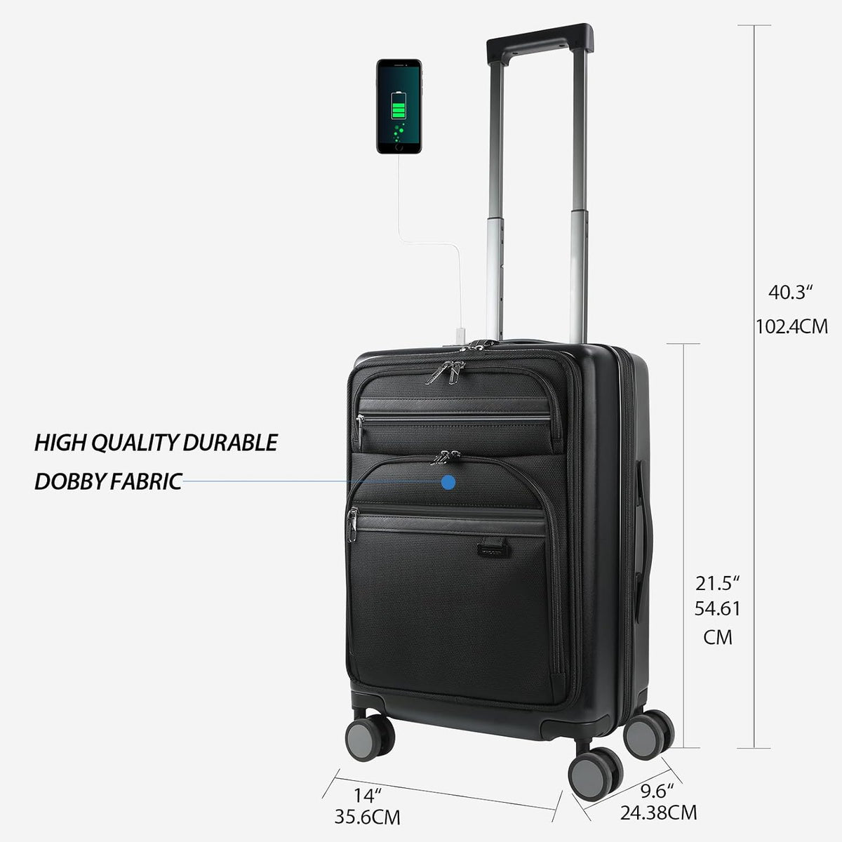 Hardside Expandable Carry On Luggage 22x14x9 Airline Approved With Front Business Pockets, 20 Inch Suitcases with Wheels, Carry on Suitcase with TSA Lock & USB Port, Black