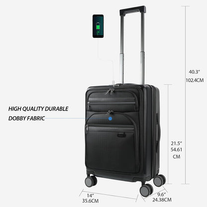 Hardside Expandable Carry On Luggage 22x14x9 Airline Approved With Front Business Pockets, 20 Inch Suitcases with Wheels, Carry on Suitcase with TSA Lock & USB Port, Black