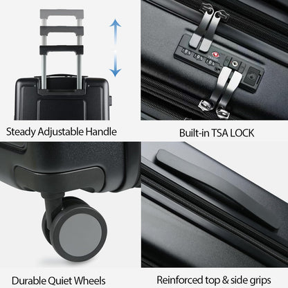 Hardside Expandable Carry On Luggage 22x14x9 Airline Approved With Front Business Pockets, 20 Inch Suitcases with Wheels, Carry on Suitcase with TSA Lock & USB Port, Black