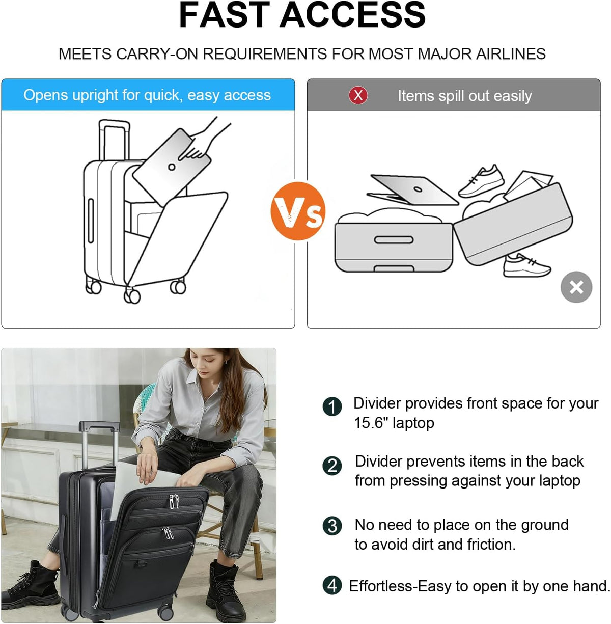 Hardside Expandable Carry On Luggage 22x14x9 Airline Approved With Front Business Pockets, 20 Inch Suitcases with Wheels, Carry on Suitcase with TSA Lock & USB Port, Black