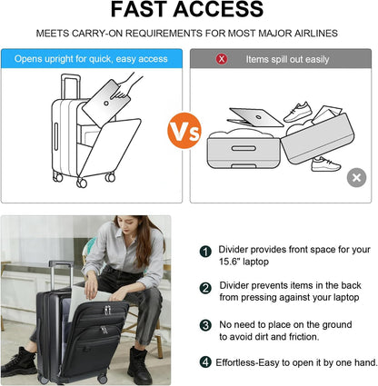 Hardside Expandable Carry On Luggage 22x14x9 Airline Approved With Front Business Pockets, 20 Inch Suitcases with Wheels, Carry on Suitcase with TSA Lock & USB Port, Black