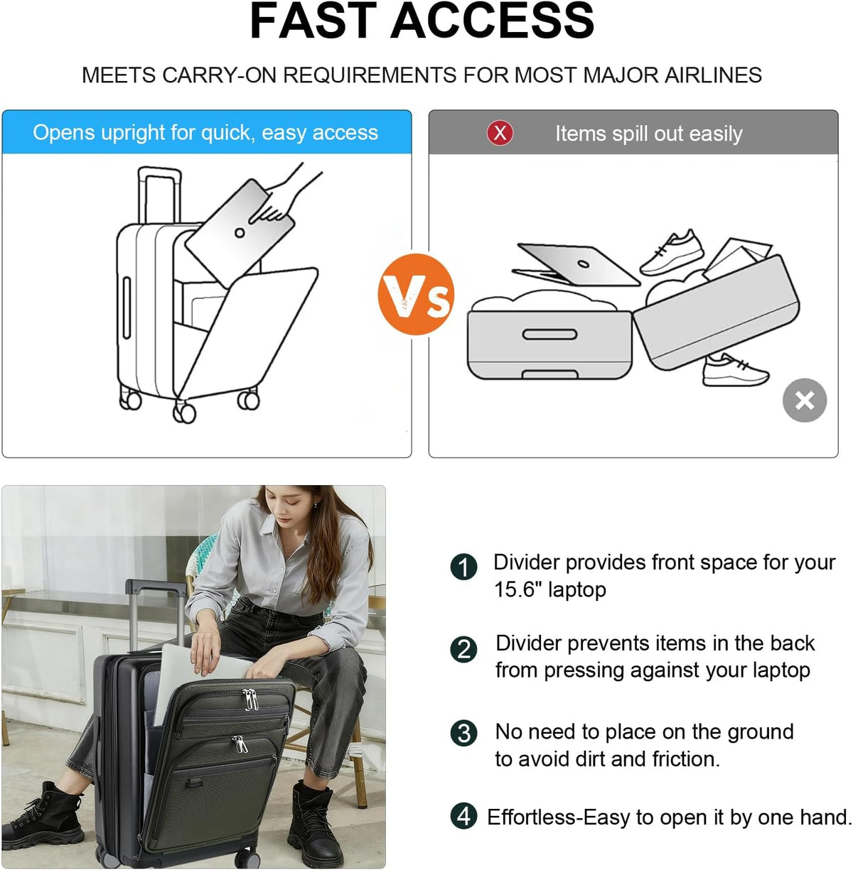 Hardside Expandable Carry On Luggage 22x14x9 Airline Approved With Front Business Pockets, 20 Inch Suitcases with Wheels, Carry on Suitcase with TSA Lock & USB Port, Black