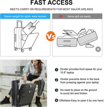 Hardside Expandable Carry On Luggage 22x14x9 Airline Approved With Front Business Pockets, 20 Inch Suitcases with Wheels, Carry on Suitcase with TSA Lock & USB Port, Black