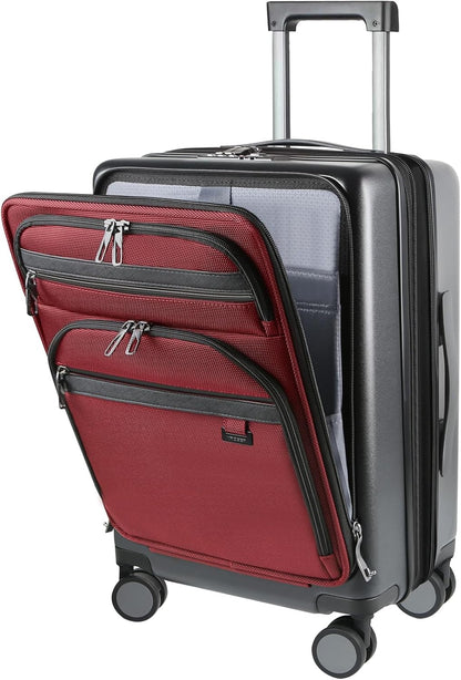 Hardside Expandable Carry On Luggage 22x14x9 Airline Approved With Front Business Pockets, 20 Inch Suitcases with Wheels, Carry on Suitcase with TSA Lock & USB Port, Black