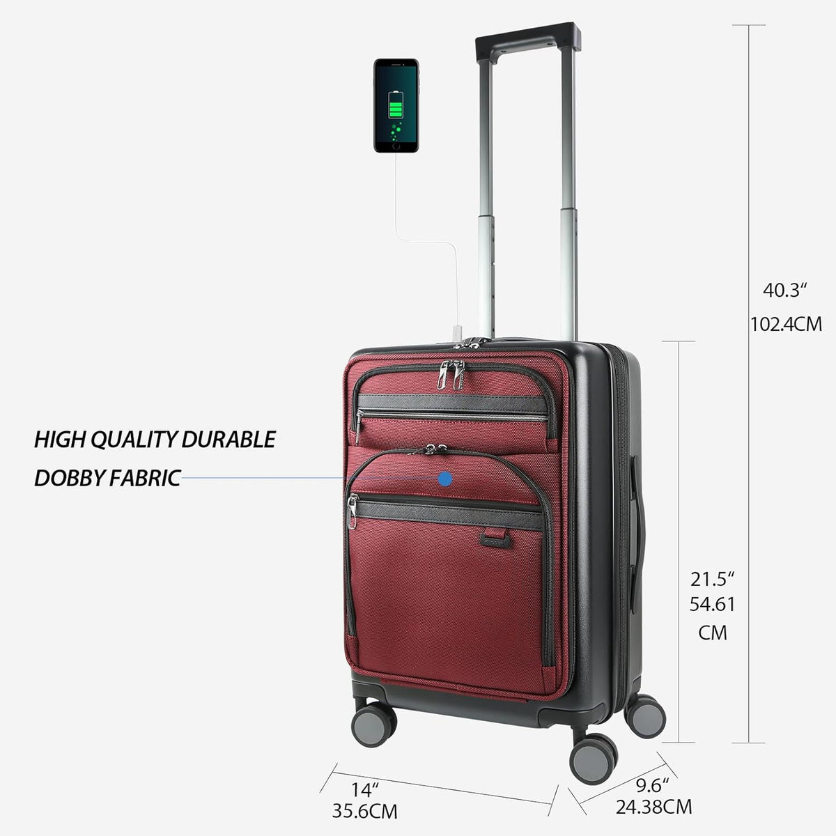 Hardside Expandable Carry On Luggage 22x14x9 Airline Approved With Front Business Pockets, 20 Inch Suitcases with Wheels, Carry on Suitcase with TSA Lock & USB Port, Black