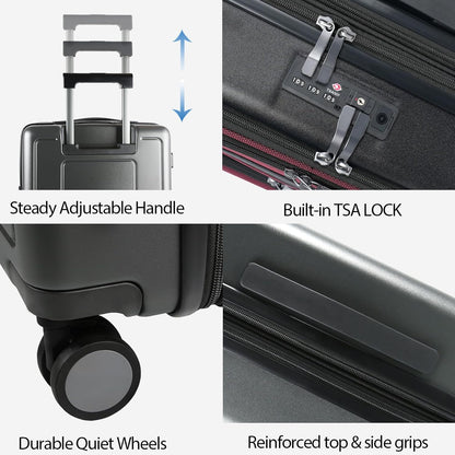 Hardside Expandable Carry On Luggage 22x14x9 Airline Approved With Front Business Pockets, 20 Inch Suitcases with Wheels, Carry on Suitcase with TSA Lock & USB Port, Black