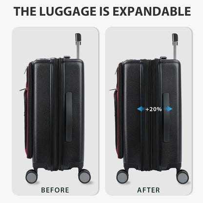 Hardside Expandable Carry On Luggage 22x14x9 Airline Approved With Front Business Pockets, 20 Inch Suitcases with Wheels, Carry on Suitcase with TSA Lock & USB Port, Black