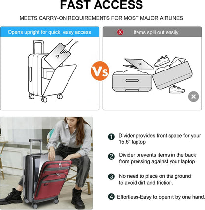 Hardside Expandable Carry On Luggage 22x14x9 Airline Approved With Front Business Pockets, 20 Inch Suitcases with Wheels, Carry on Suitcase with TSA Lock & USB Port, Black