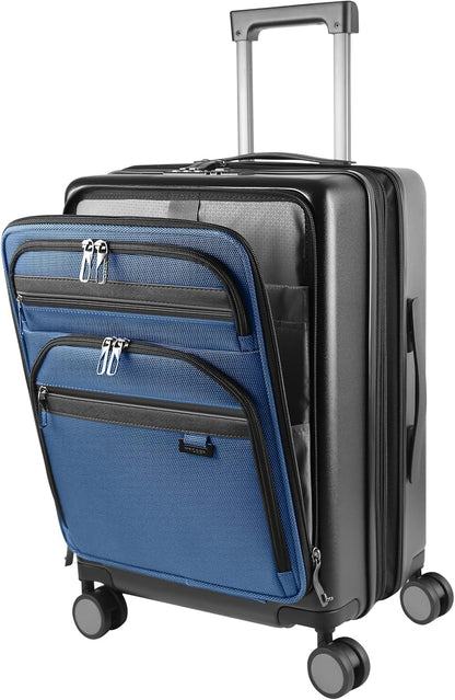 Hardside Expandable Carry On Luggage 22x14x9 Airline Approved With Front Business Pockets, 20 Inch Suitcases with Wheels, Carry on Suitcase with TSA Lock & USB Port, Black