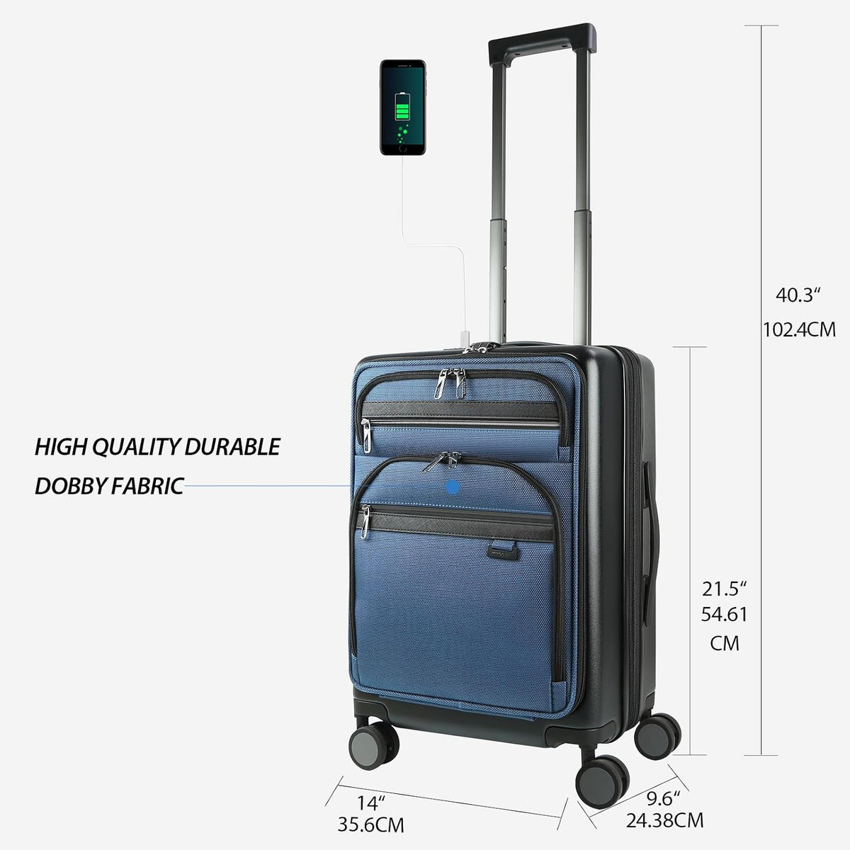 Hardside Expandable Carry On Luggage 22x14x9 Airline Approved With Front Business Pockets, 20 Inch Suitcases with Wheels, Carry on Suitcase with TSA Lock & USB Port, Black