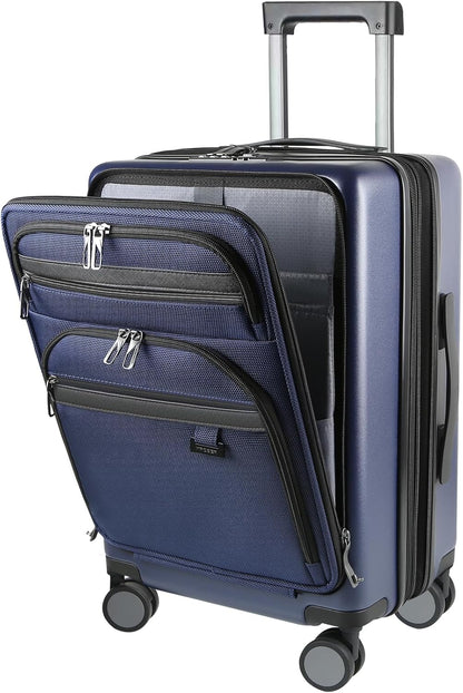 Hardside Expandable Carry On Luggage 22x14x9 Airline Approved With Front Business Pockets, 20 Inch Suitcases with Wheels, Carry on Suitcase with TSA Lock & USB Port, Black