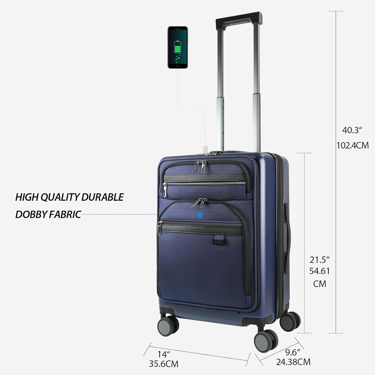 Hardside Expandable Carry On Luggage 22x14x9 Airline Approved With Front Business Pockets, 20 Inch Suitcases with Wheels, Carry on Suitcase with TSA Lock & USB Port, Black