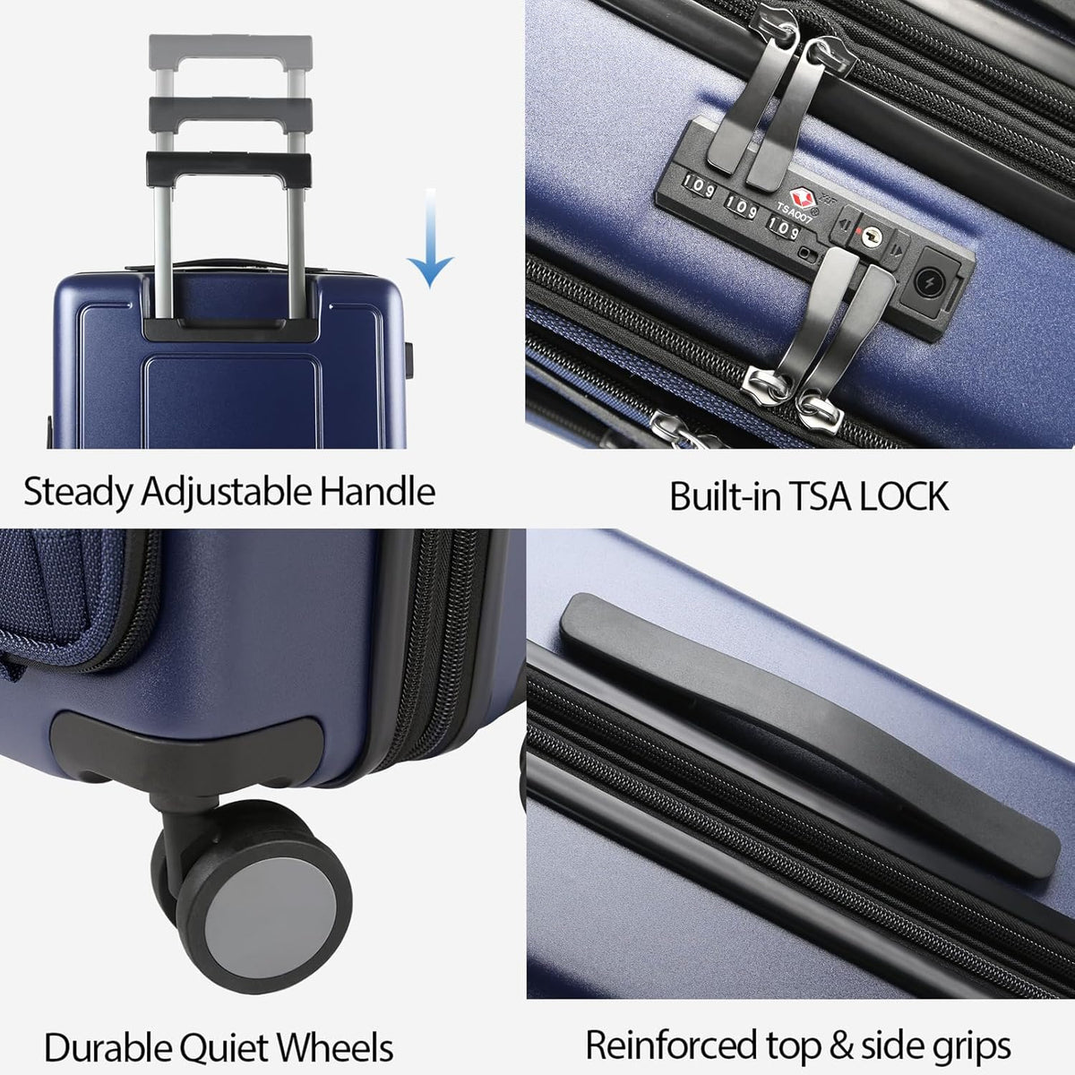 Hardside Expandable Carry On Luggage 22x14x9 Airline Approved With Front Business Pockets, 20 Inch Suitcases with Wheels, Carry on Suitcase with TSA Lock & USB Port, Black