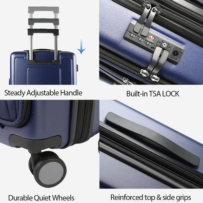 Hardside Expandable Carry On Luggage 22x14x9 Airline Approved With Front Business Pockets, 20 Inch Suitcases with Wheels, Carry on Suitcase with TSA Lock & USB Port, Black