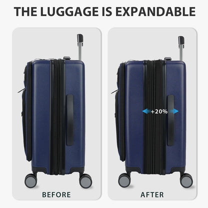 Hardside Expandable Carry On Luggage 22x14x9 Airline Approved With Front Business Pockets, 20 Inch Suitcases with Wheels, Carry on Suitcase with TSA Lock & USB Port, Black
