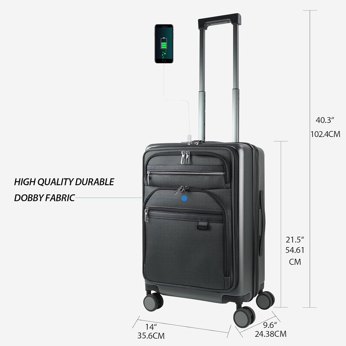 Hardside Expandable Carry On Luggage 22x14x9 Airline Approved With Front Business Pockets, 20 Inch Suitcases with Wheels, Carry on Suitcase with TSA Lock & USB Port, Black