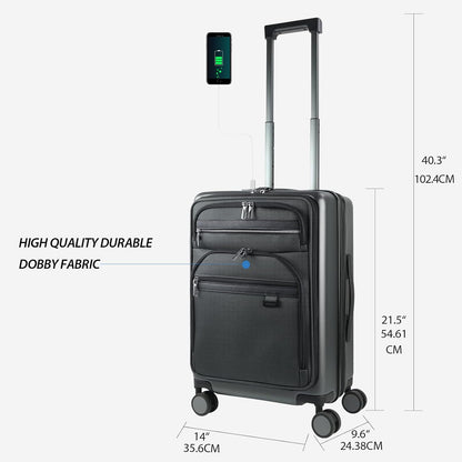 Hardside Expandable Carry On Luggage 22x14x9 Airline Approved With Front Business Pockets, 20 Inch Suitcases with Wheels, Carry on Suitcase with TSA Lock & USB Port, Black