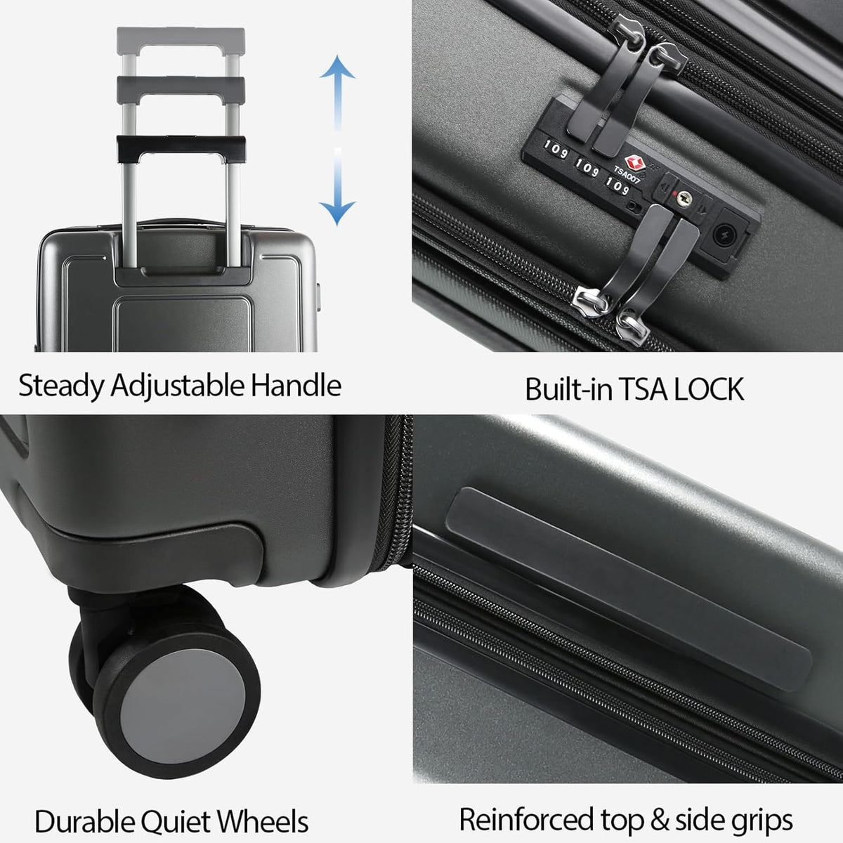 Hardside Expandable Carry On Luggage 22x14x9 Airline Approved With Front Business Pockets, 20 Inch Suitcases with Wheels, Carry on Suitcase with TSA Lock & USB Port, Black