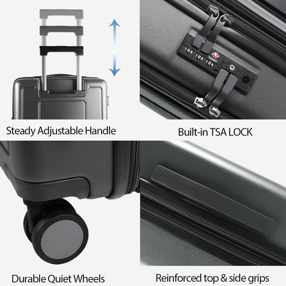 Hardside Expandable Carry On Luggage 22x14x9 Airline Approved With Front Business Pockets, 20 Inch Suitcases with Wheels, Carry on Suitcase with TSA Lock & USB Port, Black