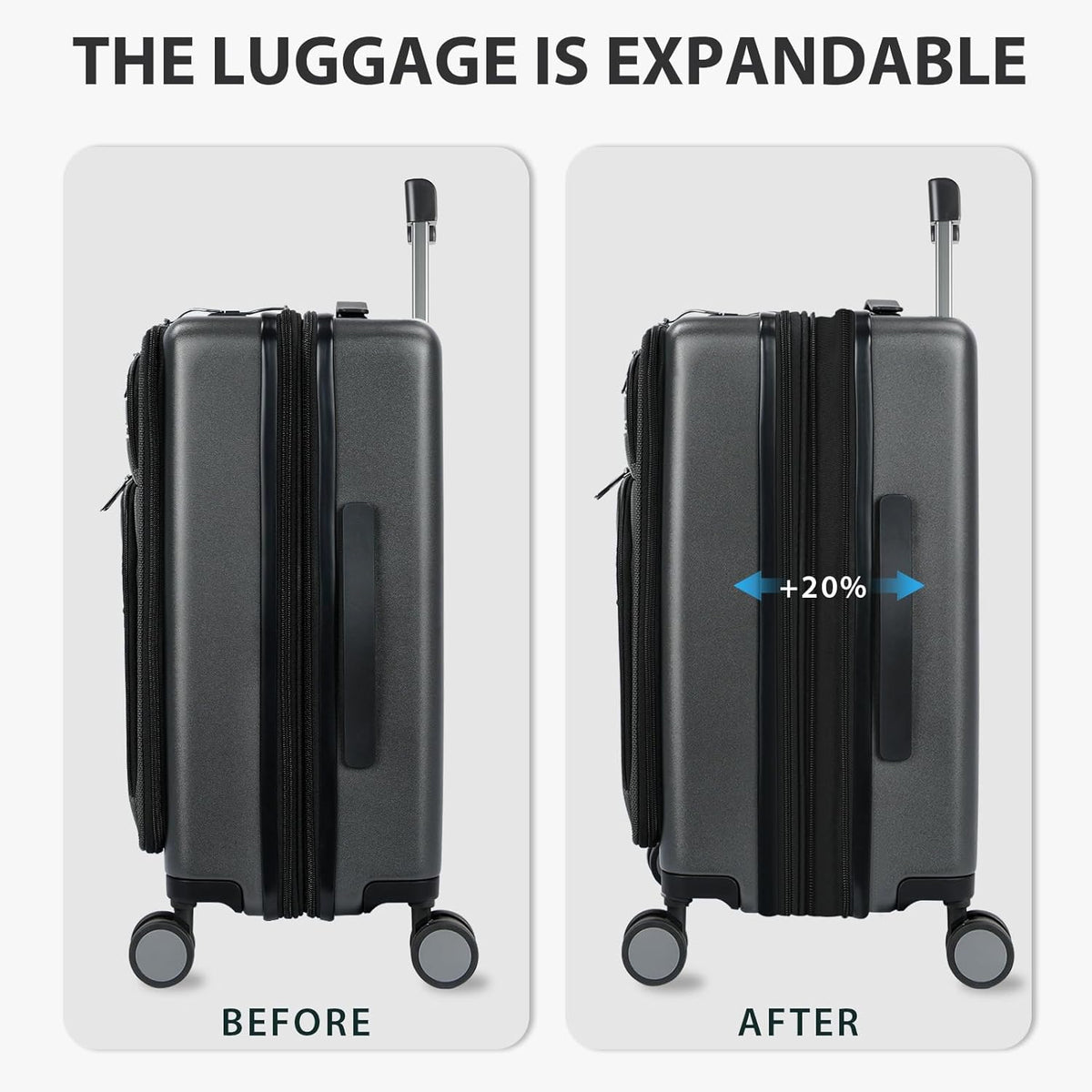 Hardside Expandable Carry On Luggage 22x14x9 Airline Approved With Front Business Pockets, 20 Inch Suitcases with Wheels, Carry on Suitcase with TSA Lock & USB Port, Black