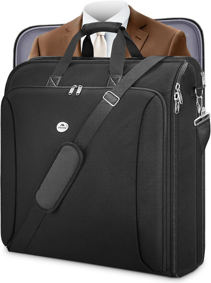 Garment Bags for Travel, Large Double Layer Suit Bag Up to 6 Suits | Foldable Carry On Garment Luggage, Convertible Business Suitcase, For Hanging Clothes, For Men Women, Shoulder Strap, Black
