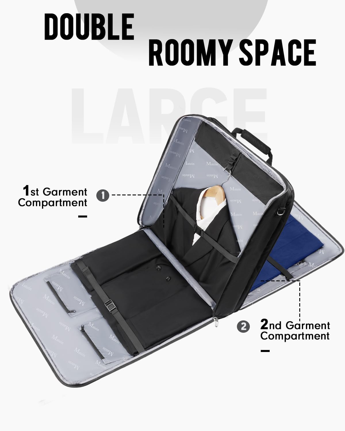 Garment Bags for Travel, Large Double Layer Suit Bag Up to 6 Suits | Foldable Carry On Garment Luggage, Convertible Business Suitcase, For Hanging Clothes, For Men Women, Shoulder Strap, Black